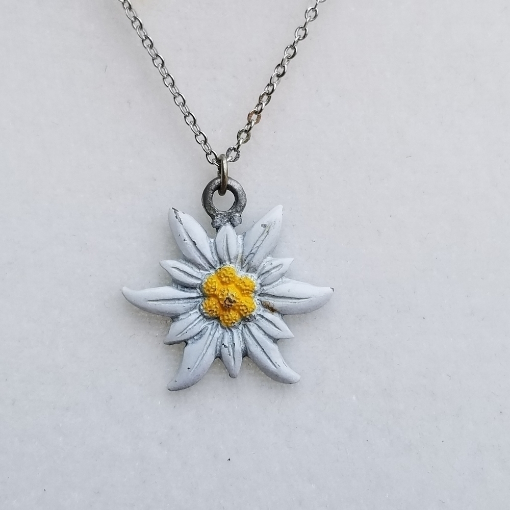silver tone chain necklace with Edelweiss pendant